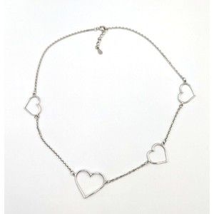 Fuzion Creations Sterling Silver Heart Stations Necklace 925 Marked 16.5" Long